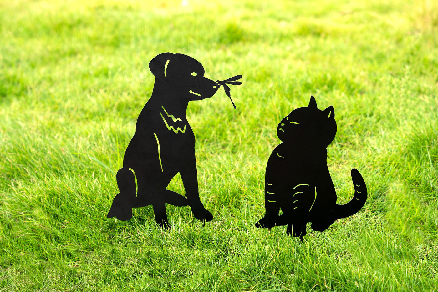 Metal Garden Stake Decoration - Cat & Dog