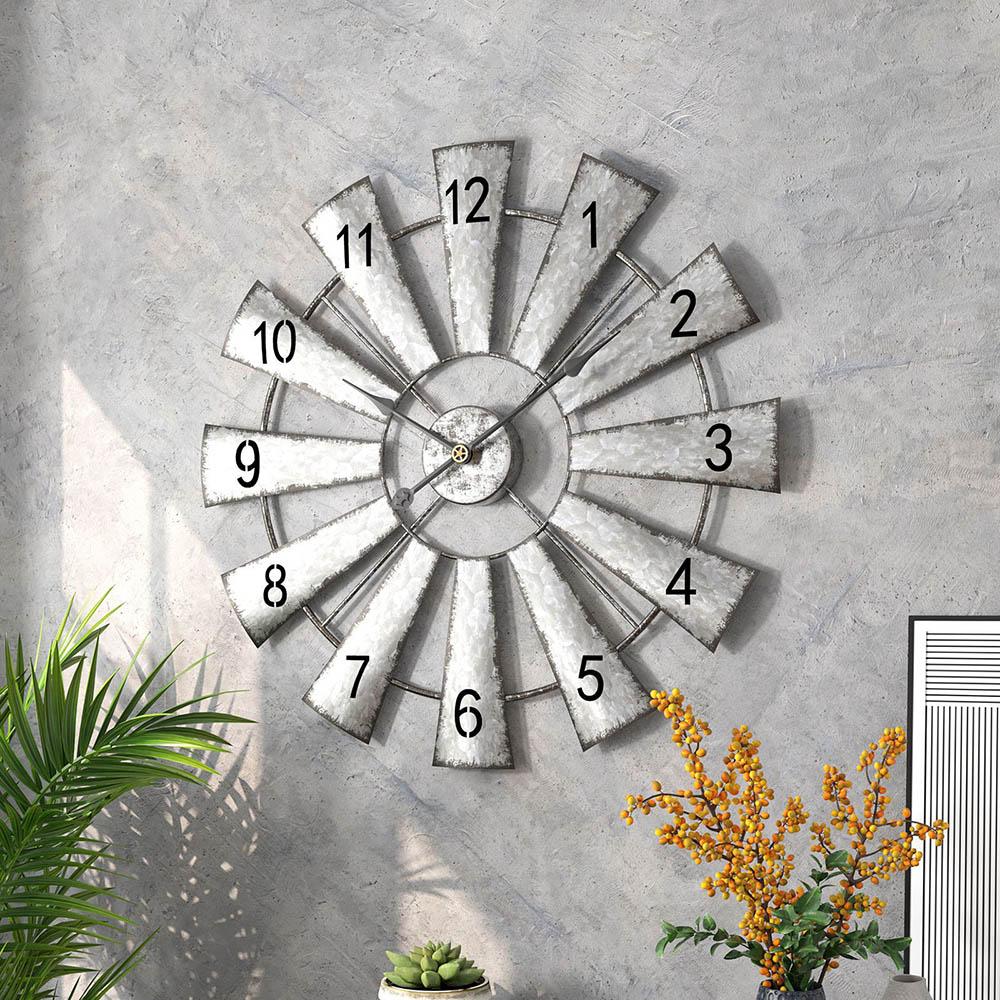 20'' Farmhouse Country Style Old Rusty Windmill Wall Clock