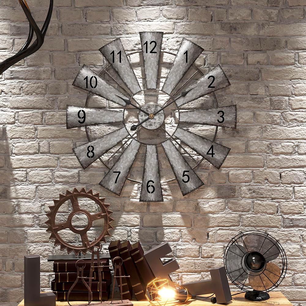 20'' Farmhouse Country Style Old Rusty Windmill Wall Clock