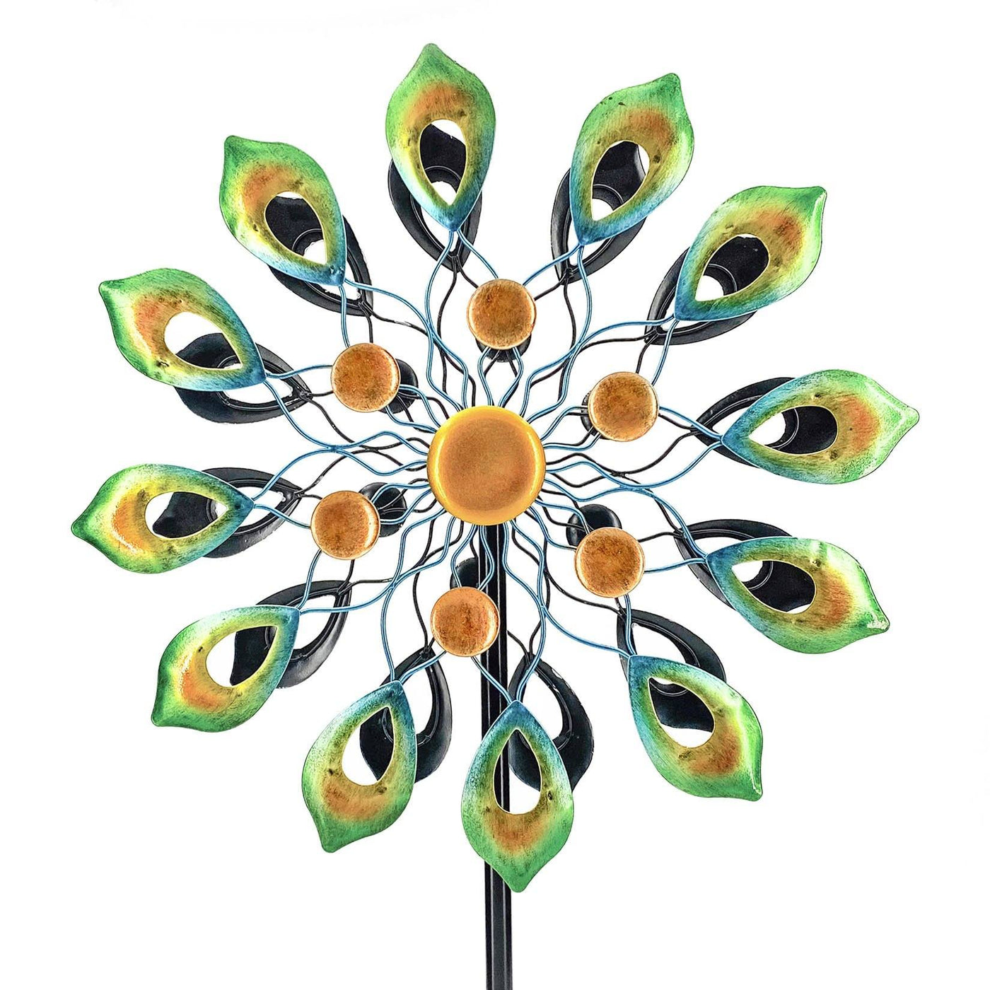 15'' Metal Garden Wind Spinner with Stake-Peacock