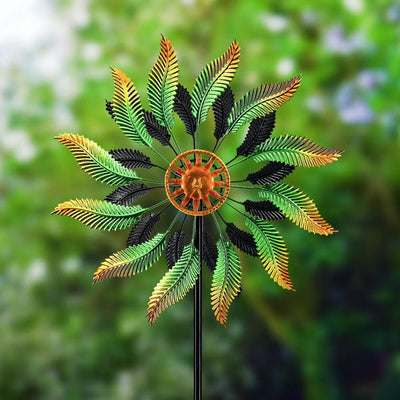 15'' Metal Garden Wind Spinner with Stake-Leaves