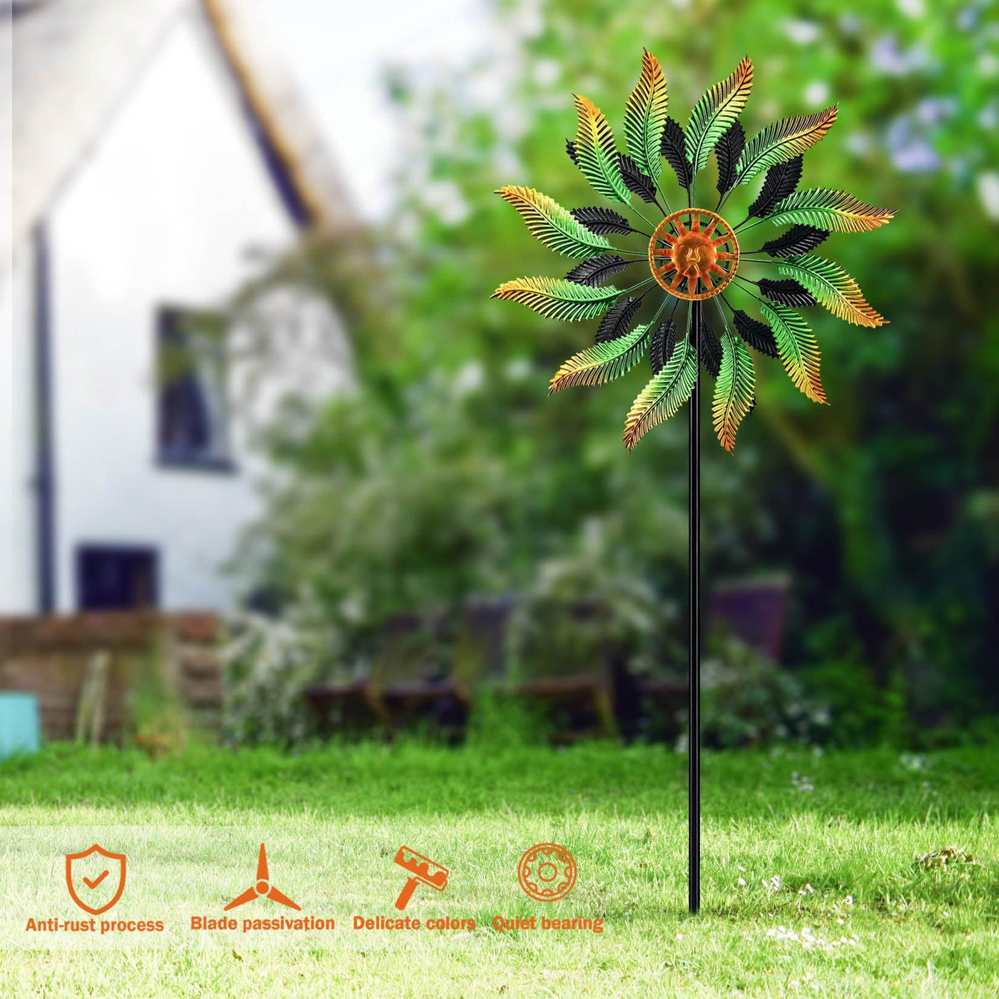 15'' Metal Garden Wind Spinner with Stake-Leaves