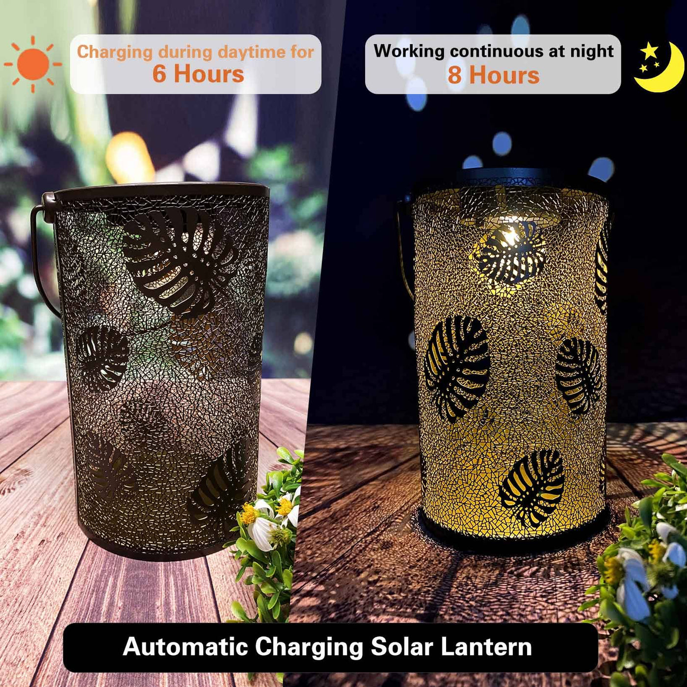 Solar Hollow Shadow Cast Lantern-Gold Leaves