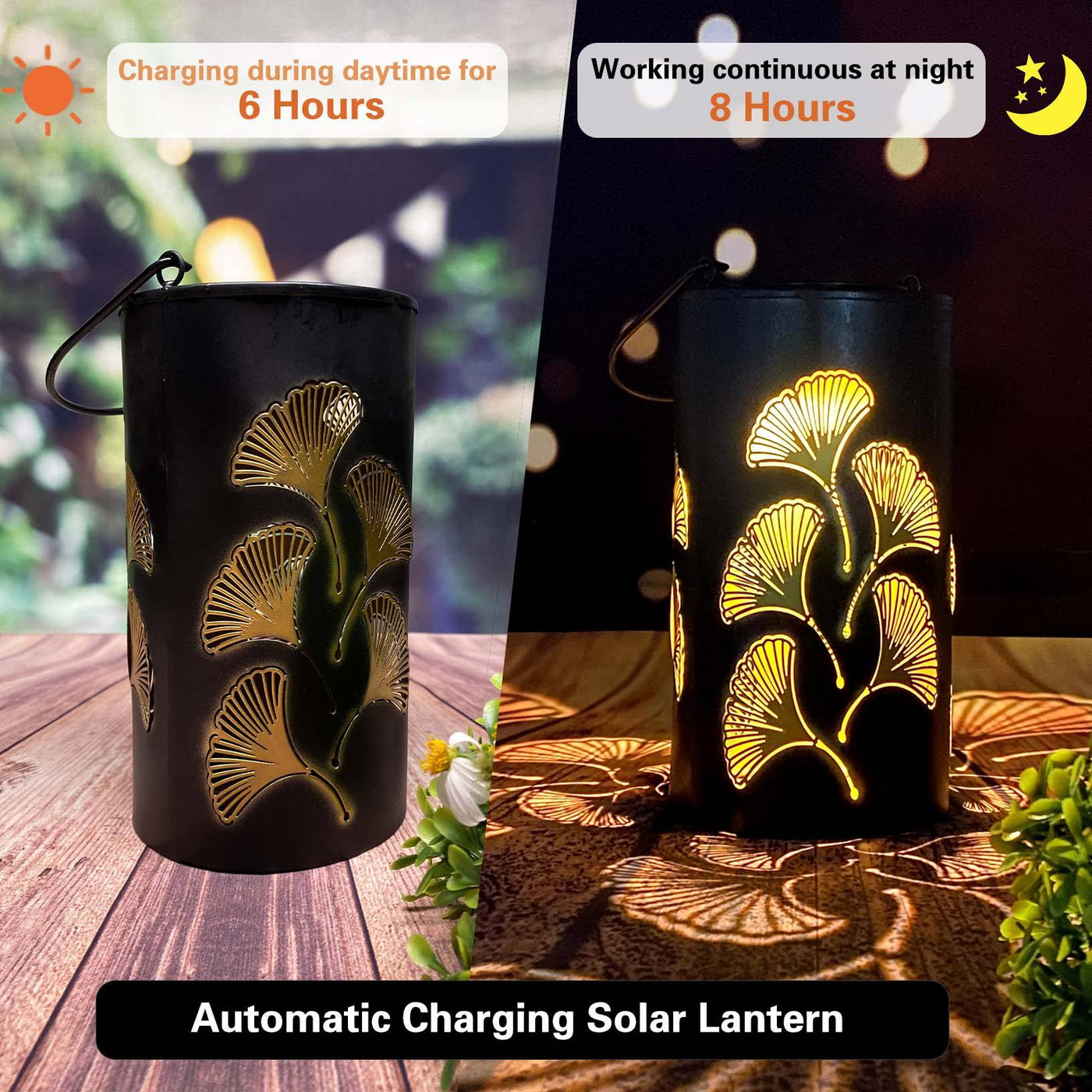 Solar Hollow Shadow Cast Lantern-Ginkgo